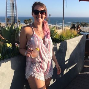 Women's Pink and White Striped Jumpsuit